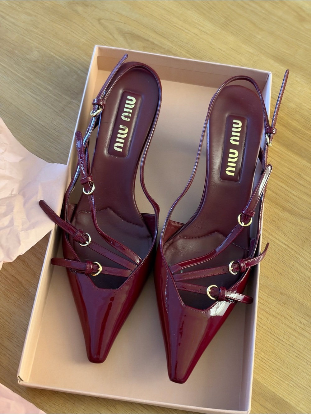 Miu Miu Patent Leather Slingback Pumps in Deep Wine